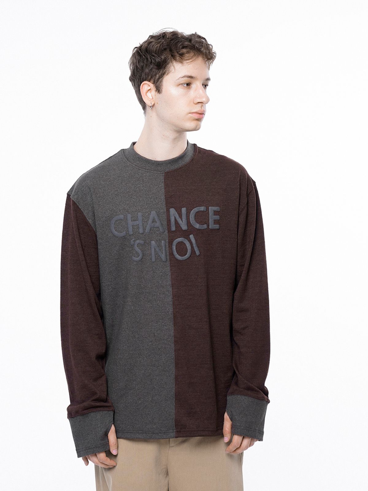 챈세스노이(CHANCE'S NOI) Snoi Reverse Rib Crew Neck Sweat - Brown Charcoal /M243MT02BR