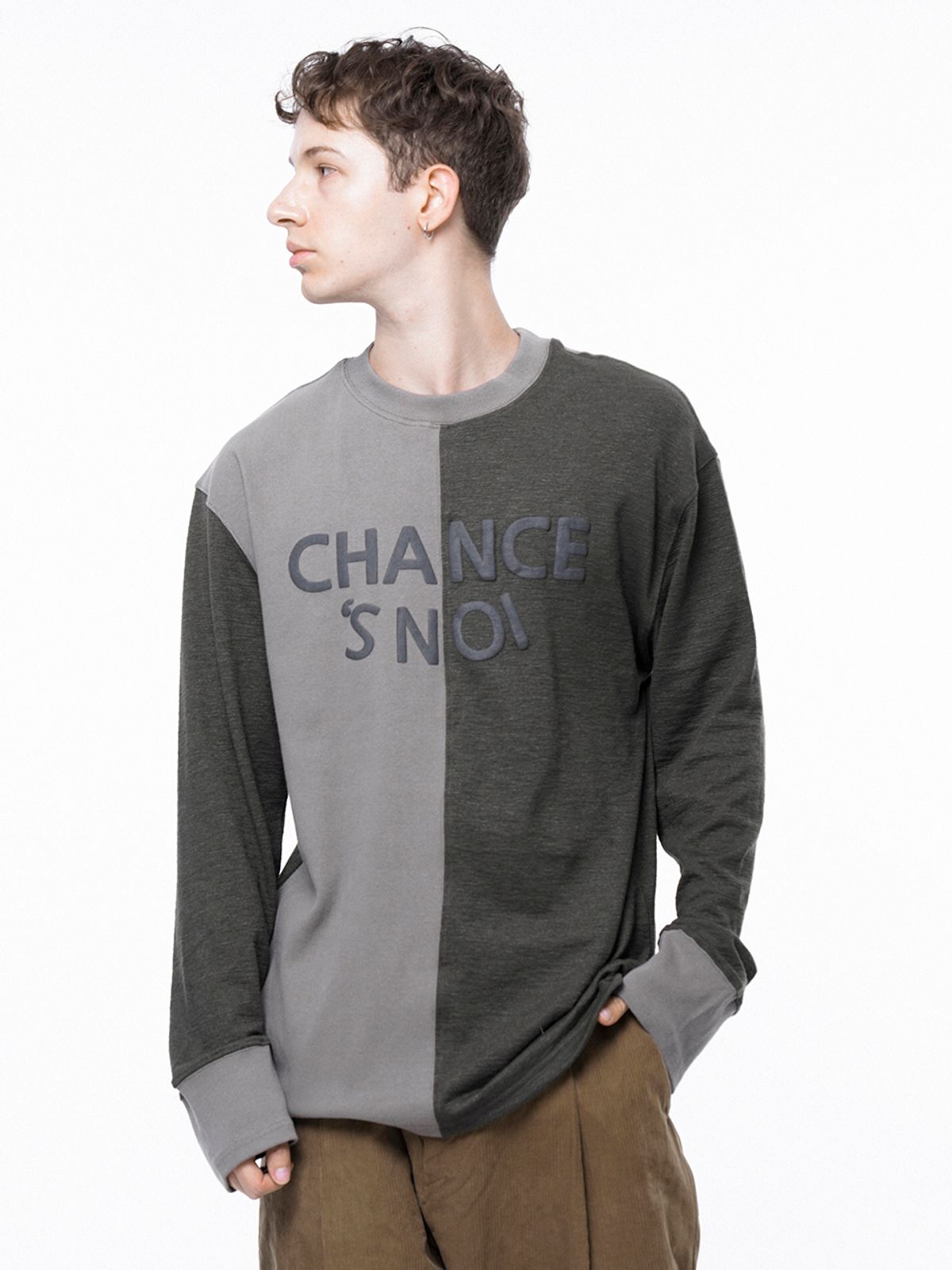 챈세스노이(CHANCE'S NOI) Snoi Reverse Rib Crew Neck Sweat - Khaki Beige /M243MT02BE