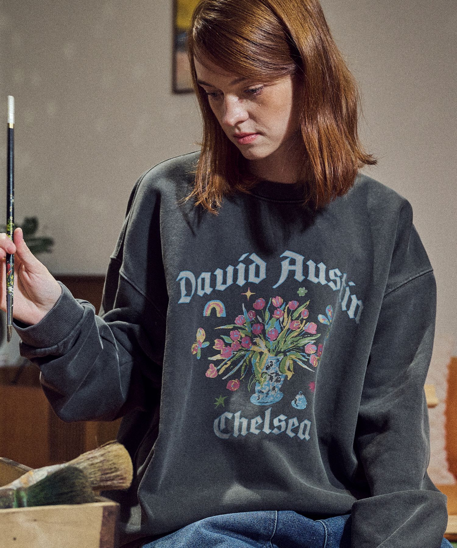 【CPGN STUDIO】24FW★ Austin Rose Pigmented Sweatshirt MUSINSA | CPGN STUDIO Austin Rose Pigment Sweatshirt Smoke Black