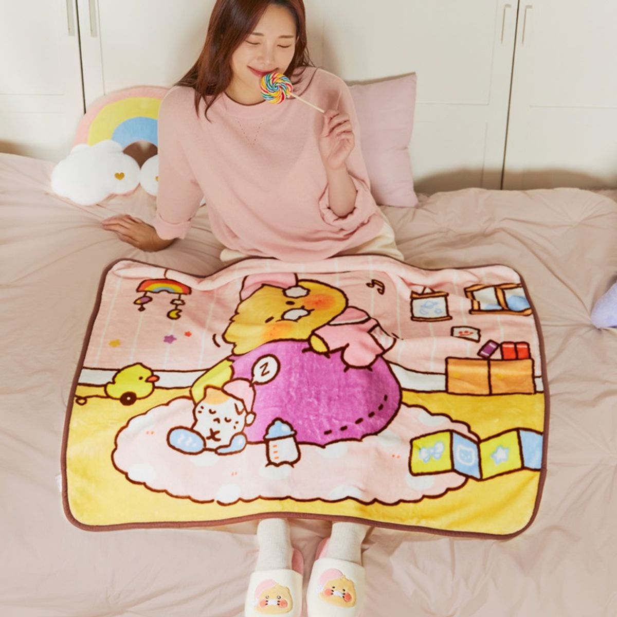 카카오프렌즈(KAKAO FRIENDS) 꿀잠 베이직 담요_베이비춘식이