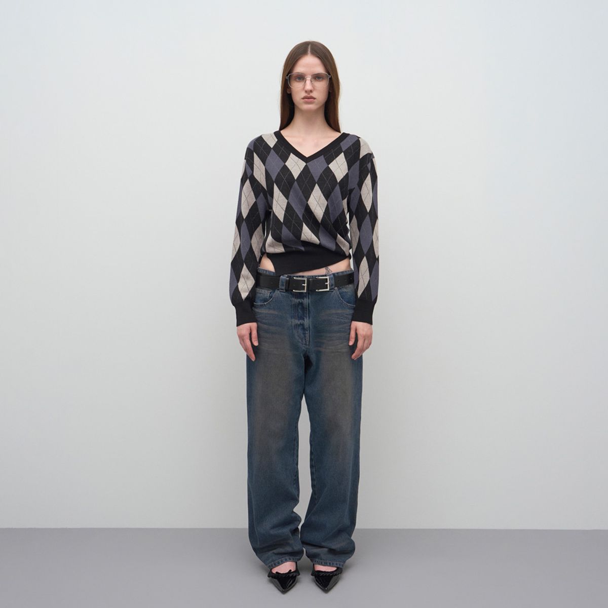 엘씨디씨티엠(LCDC™) ARGYLE CHECK V-NECK KNIT TOP