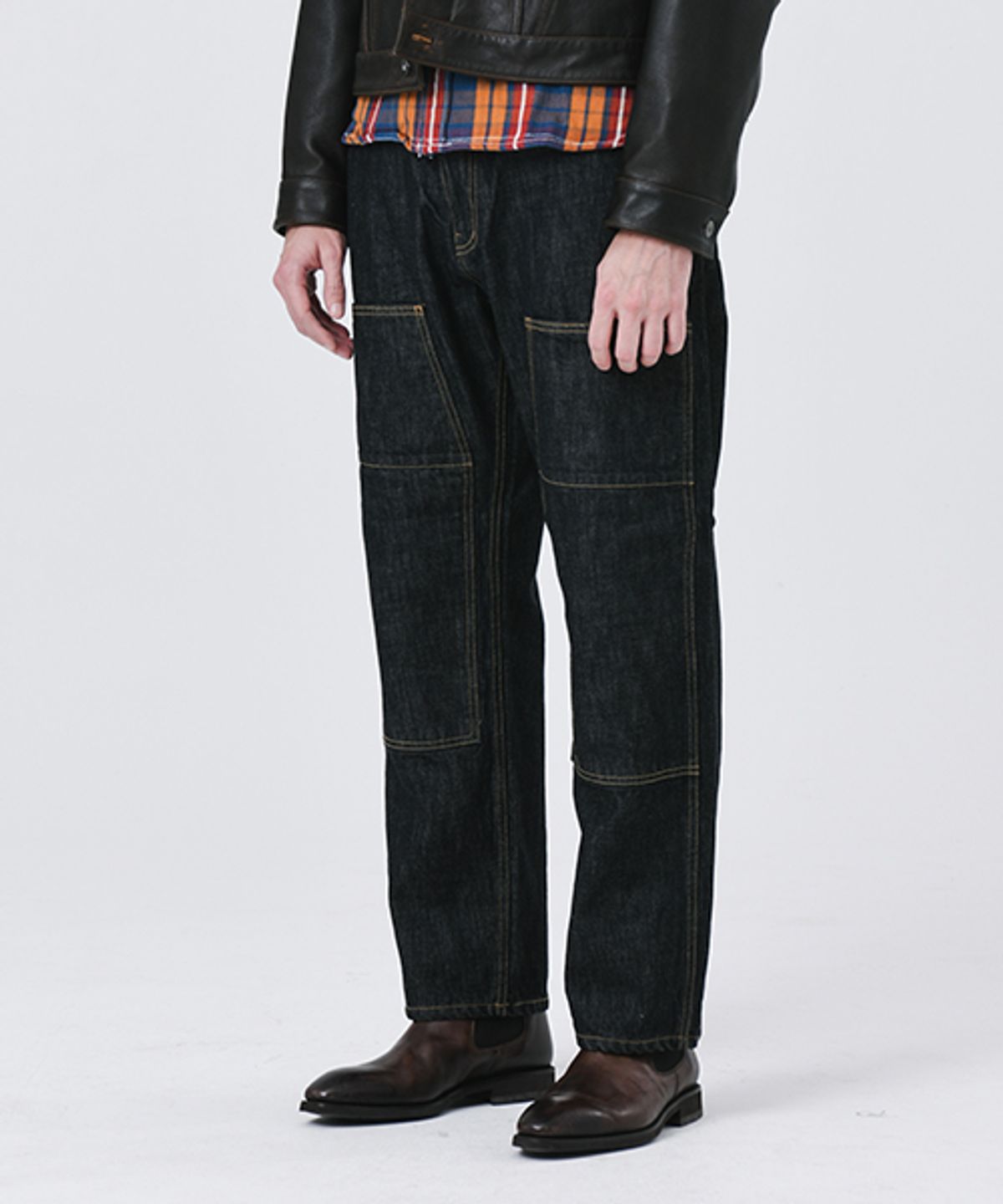 데님인디고마스터(DENIMINDIGOMASTER) B841YK  와이드 핏 더블니 블랙 데님 (요시가와 컬렉션)