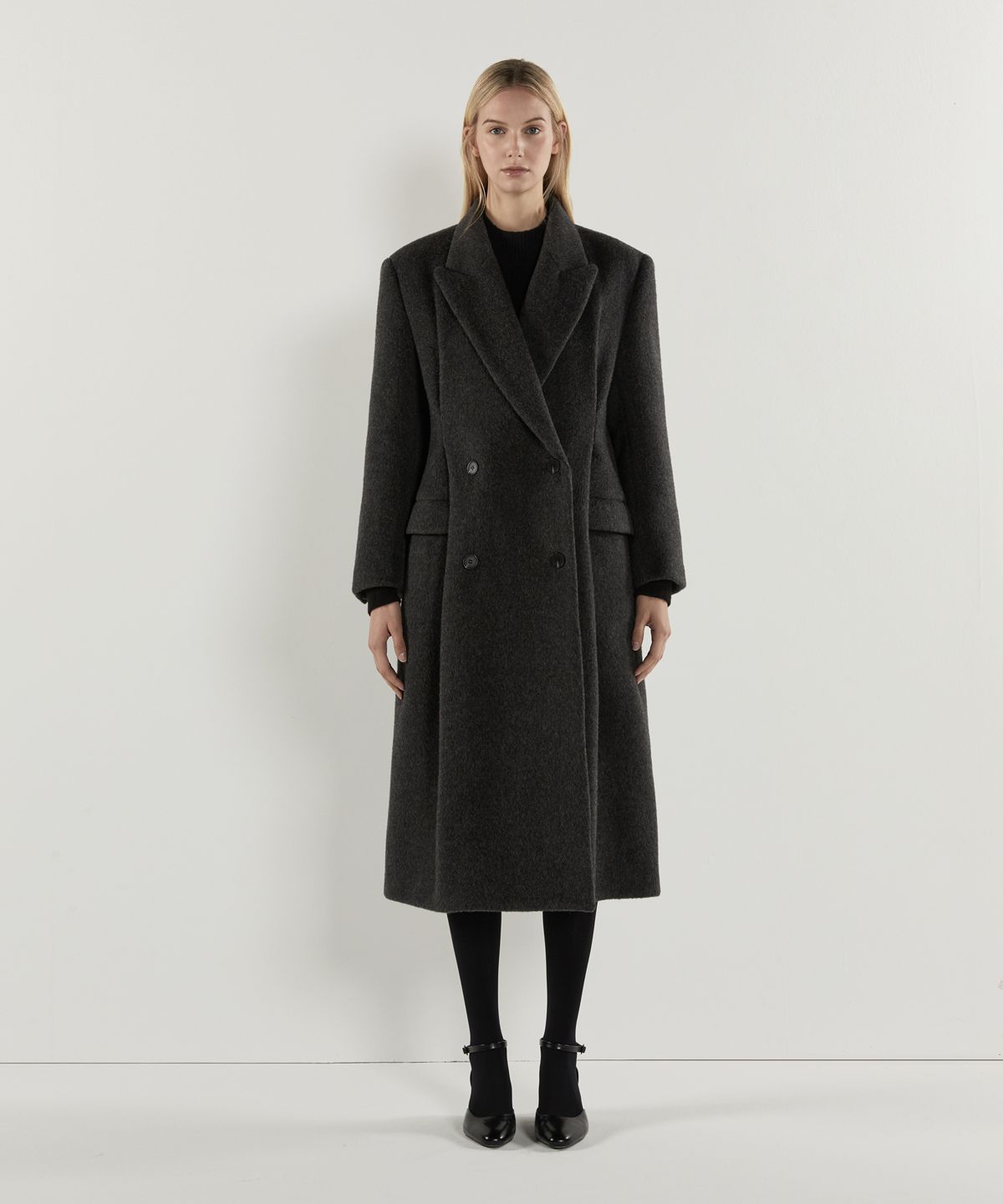 Wool Double Breasted Pleated Coat