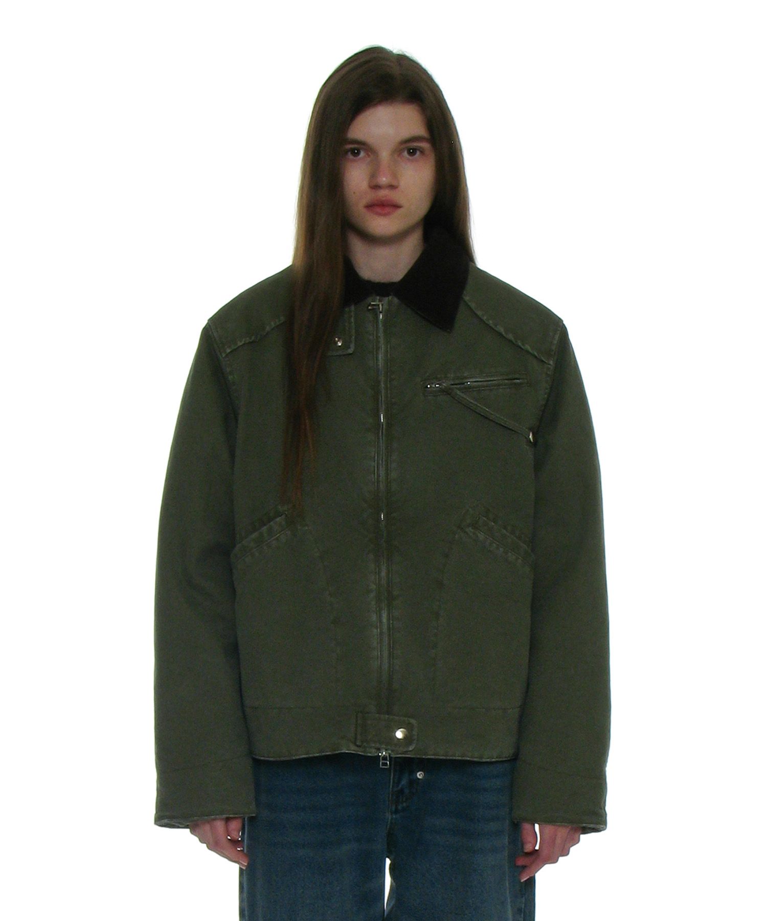MUSINSA | PARTIMENTO WOMEN Cotton Washed Work Jacket_Khaki Green
