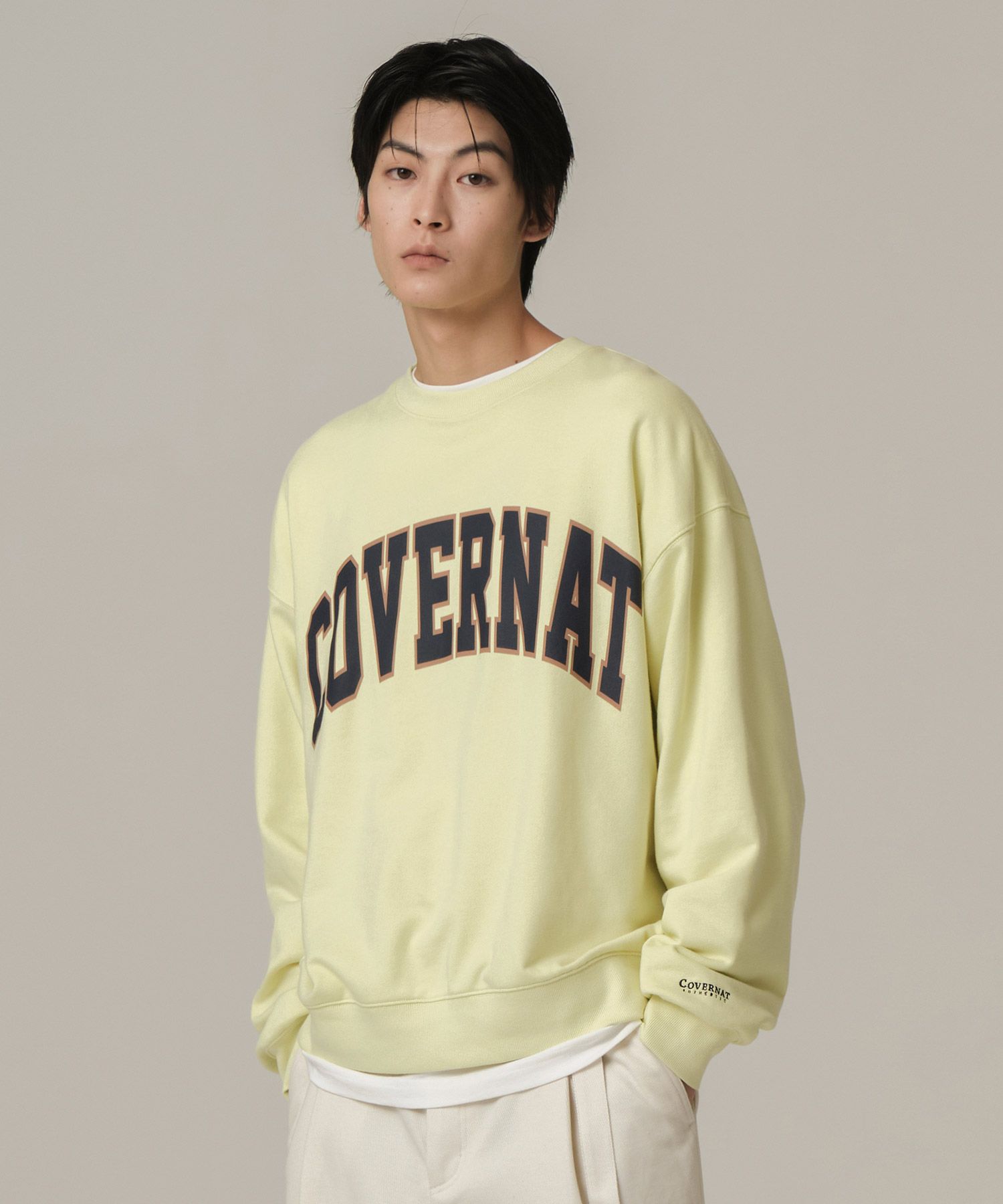 スウェット・トレーナー COVERNAT Arch Logo Drop Fit Man to Man Light Yellow MUSINSA | COVERNAT Arch Logo Drop Fit Man to Man Light Yellow