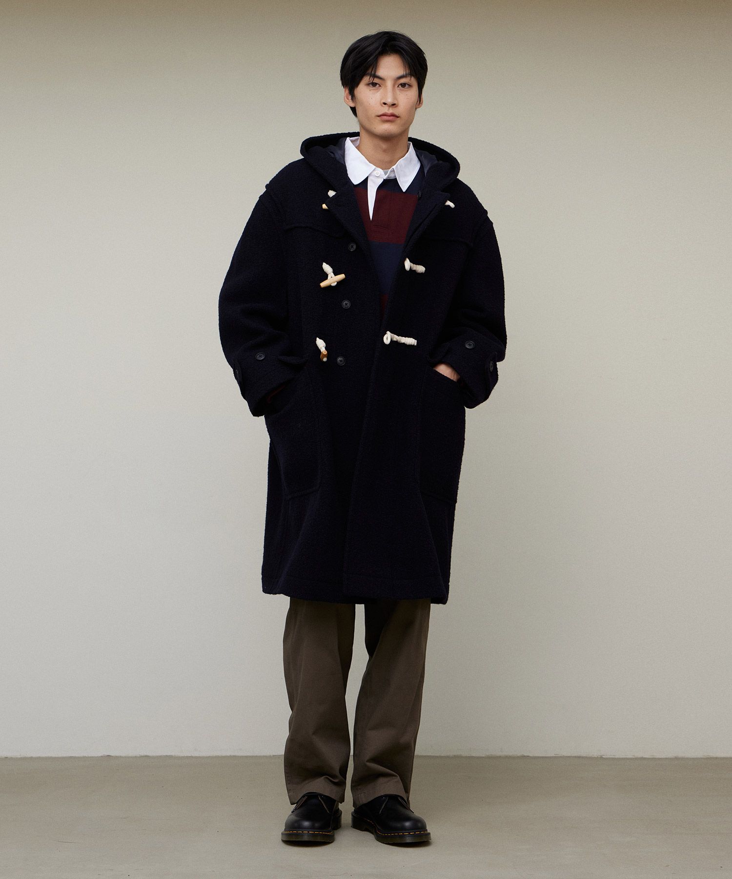 MUSINSA公式 | COVERNAT ブークルフードダッフルコートネイビー