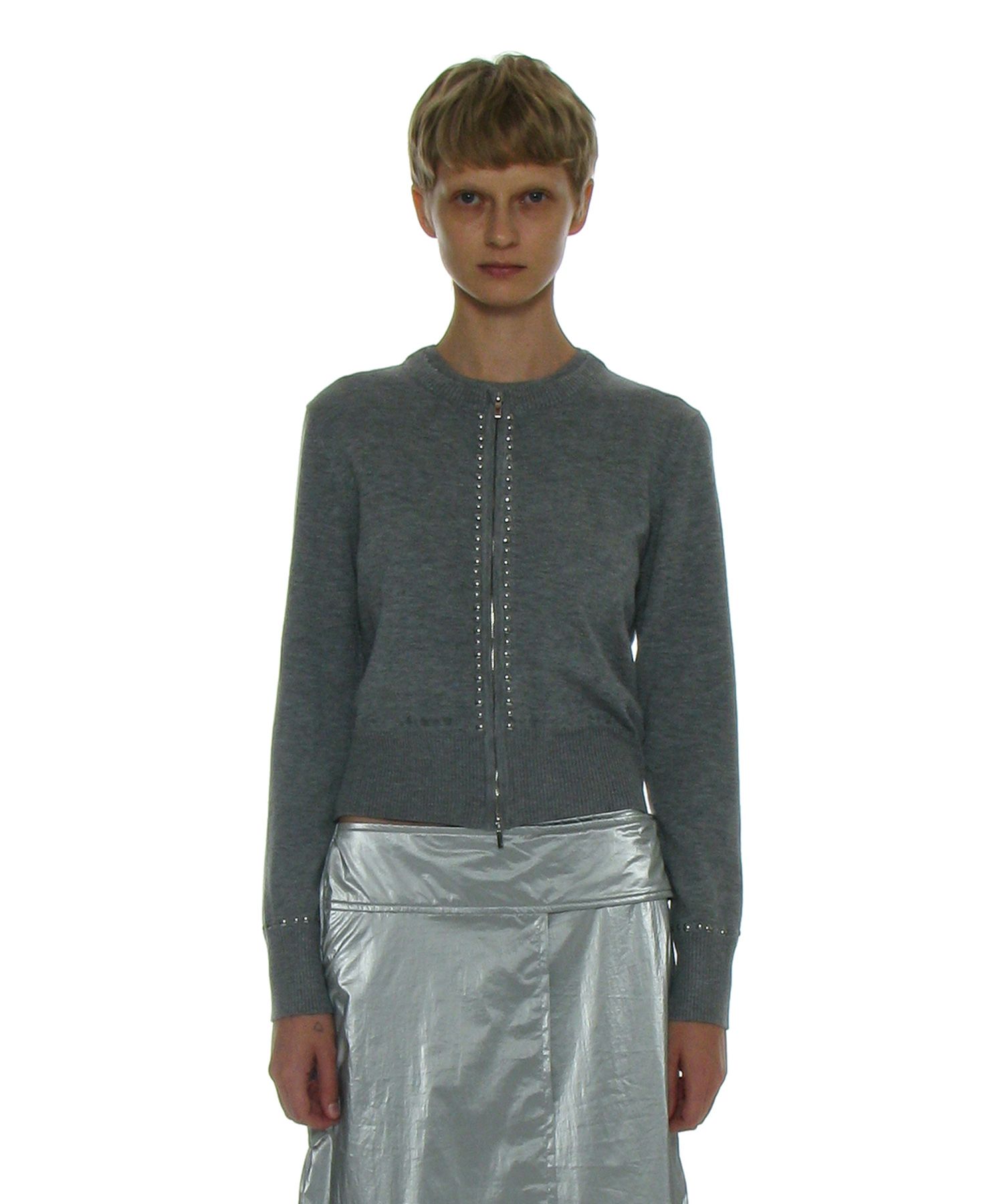 カーディガン PARTIMENTO Knit Zip-up Cardigan 5MM361 MUSINSA | PARTIMENTO WOMEN Studded Zip-up Knit Cardigan_Melange
