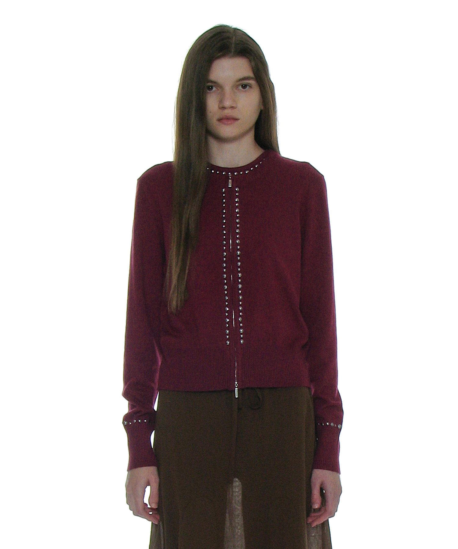カーディガン PARTIMENTO Knit Zip-up Cardigan 5MM361 MUSINSA | PARTIMENTO WOMEN Studded Zip-up Knit Cardigan_Plum