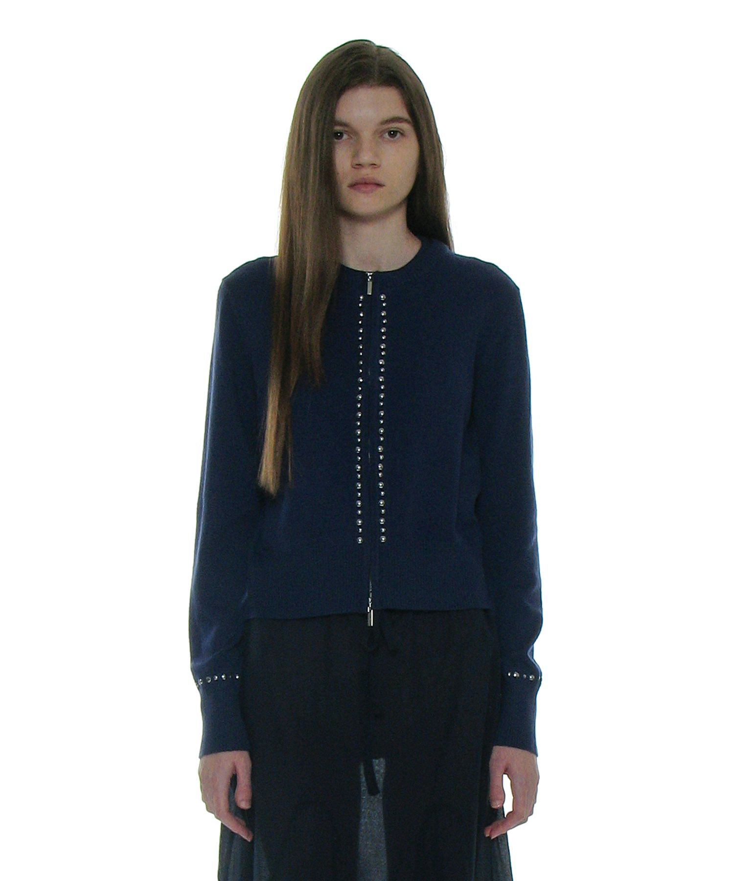 【PARTIMENTO】 Knit Zip-up Cardigan /追跡付 MUSINSA | PARTIMENTO WOMEN Studded Zip-up Knit Cardigan_Navy