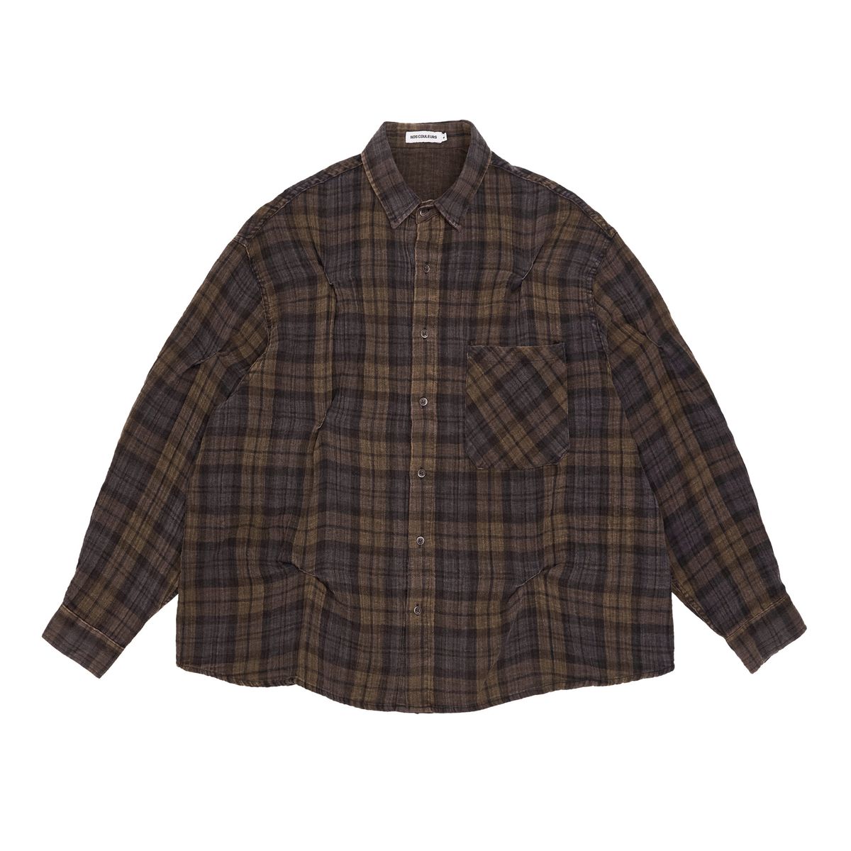 노쿨러스(NOSCOULEURS) OLD WASHED CHECK BITE SHIRTS KHAKI