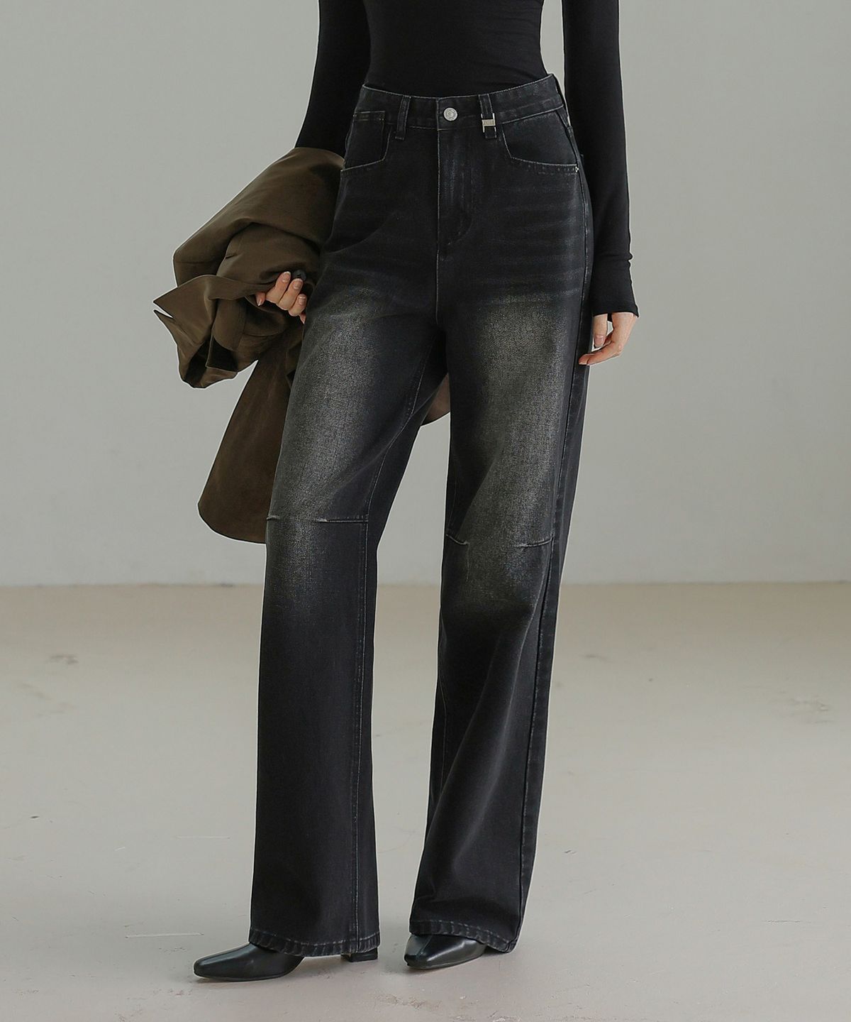 논앤논(NON AND NON) INCISION DART WASHING DENIM PANTS_NFDP4128 (BLACK)