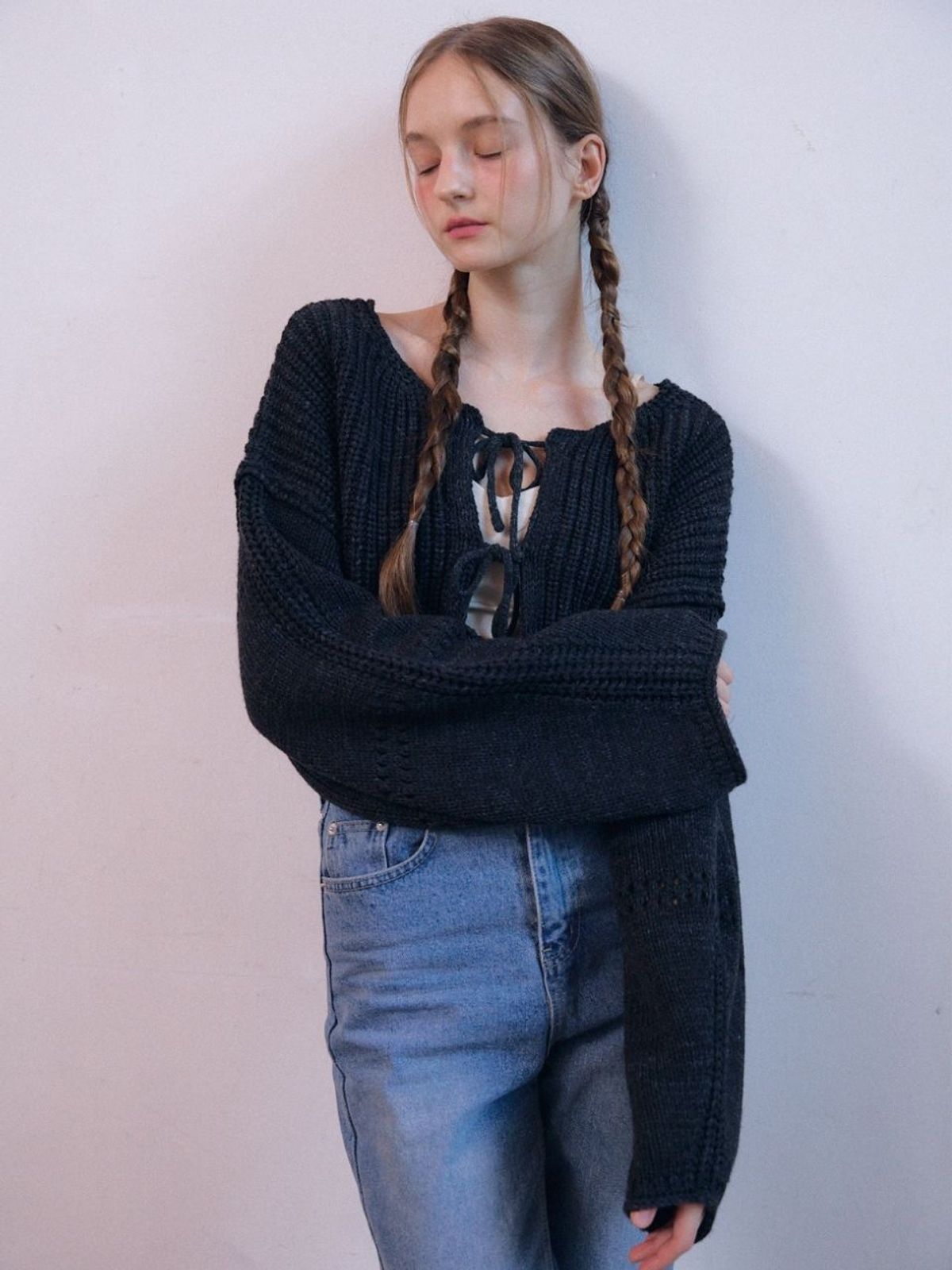 패브릭서울(FABRICSEOUL) ribbon hachi sweater cardigan_grey