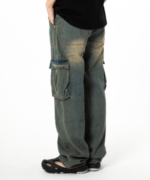 TX105 세미 와이드 카고 데님 (중청)