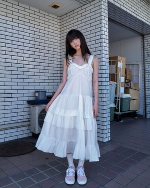 LACE STRAP RUFFLE LONG DRESS_OFF WHITE
