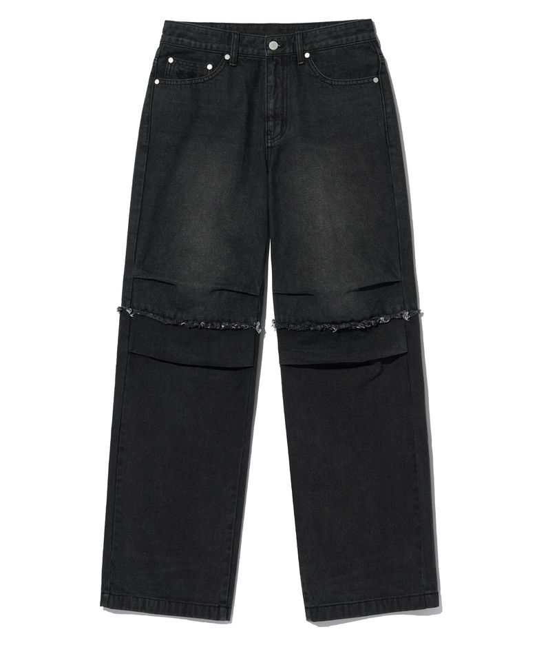 W TWO TONE SECTION DENIM PANTS - BLACK