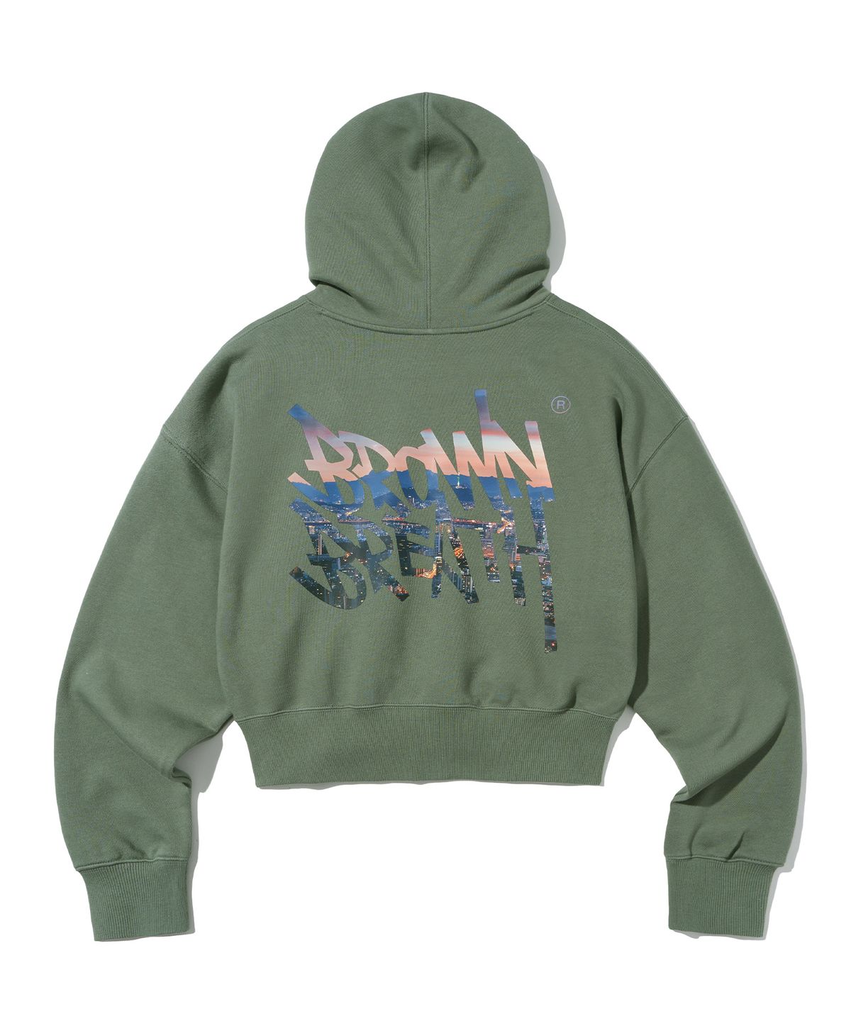 브라운브레스(BROWNBREATH) W MESS SEOUL TAG CROP HOODIE - KHAKI
