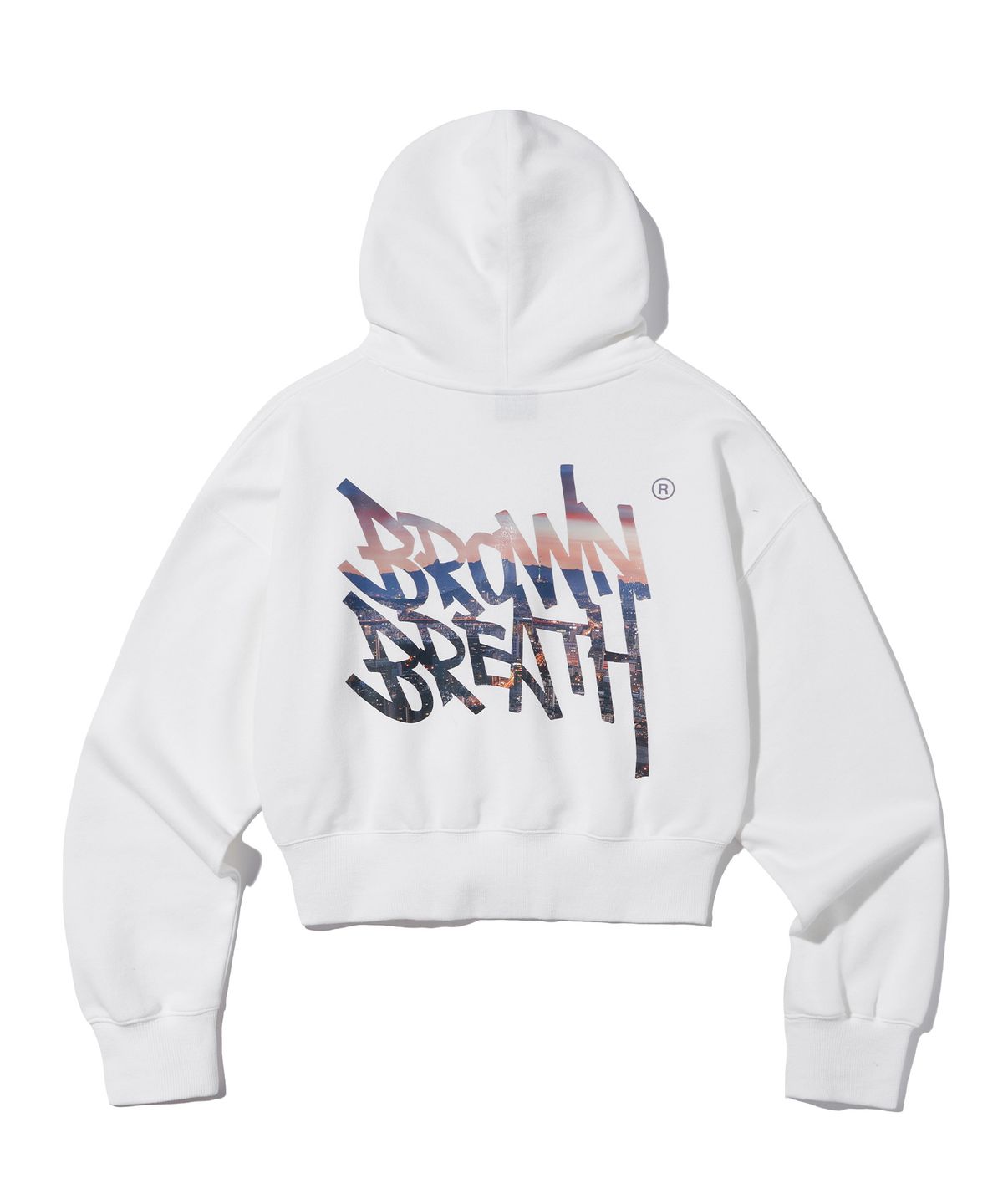 브라운브레스(BROWNBREATH) W MESS SEOUL TAG CROP HOODIE - OFF WHITE