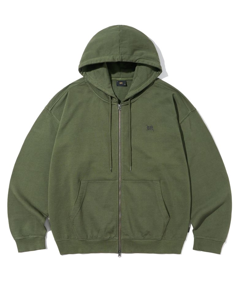 PIGMENT TAG HOOD ZIP UP - KHAKI