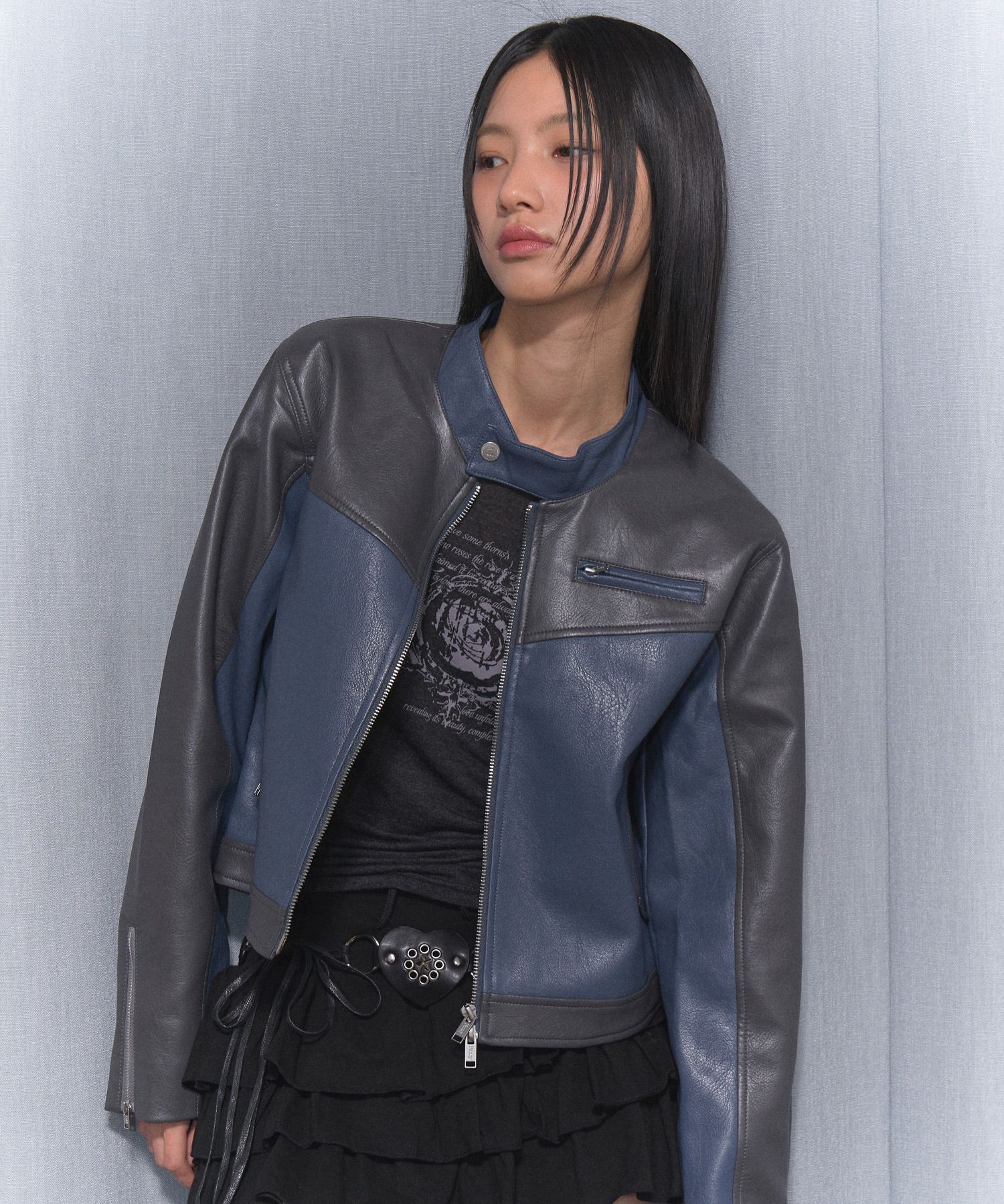 ◆NASTY FANCY CLUB◆ NF BLOCK PANEL LEATHER JACKET BLUEFZA94 MUSINSA | FANCY CLUB [NF] Block Panel Leather Jacket (BLUE)_