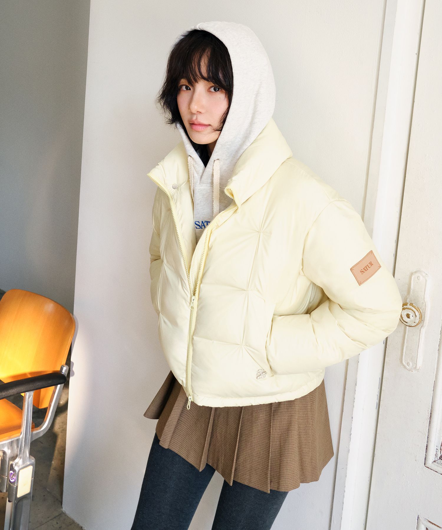 ◆SATUR◆ W 2Way Color Duck Down Padding Butter Cream SA244W MUSINSA | SATUR (W) 2-Way Collar Duck Down Padding Butter Cream