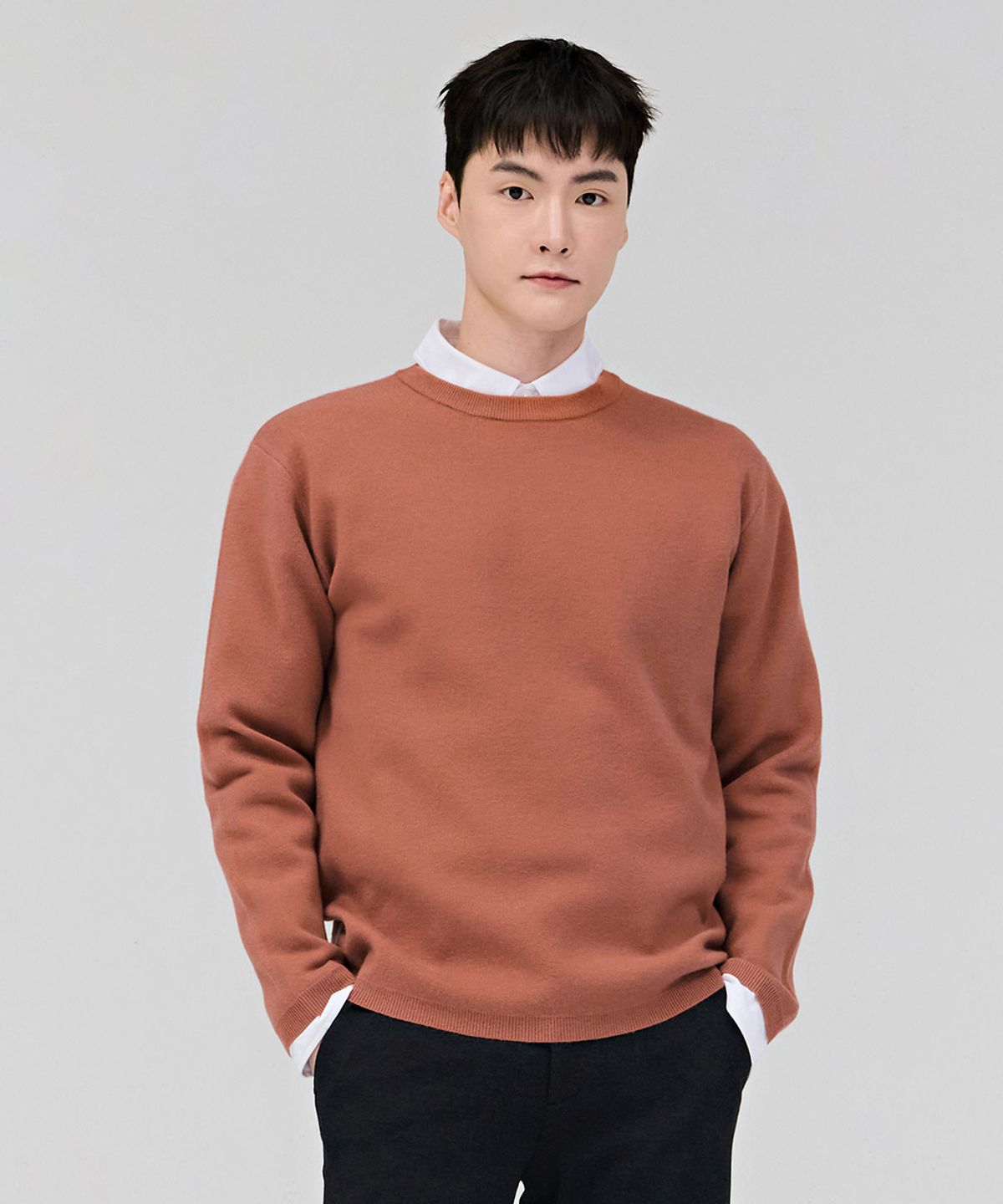 체이스컬트(CHASECULT) 남성 베이직 라운드 스웨터-오렌지