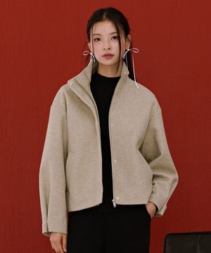 여성 울라이크 하이넥 반코트-베이지