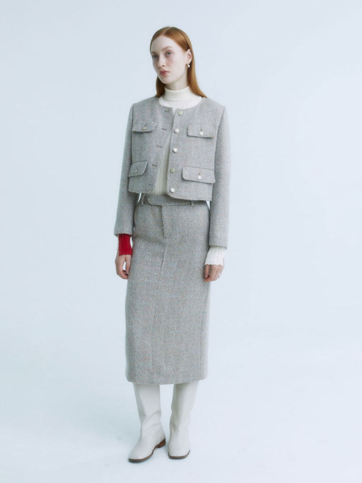 뮤제(MUSEE) SOPHIA Tweed Wool Long Skirt_Beige