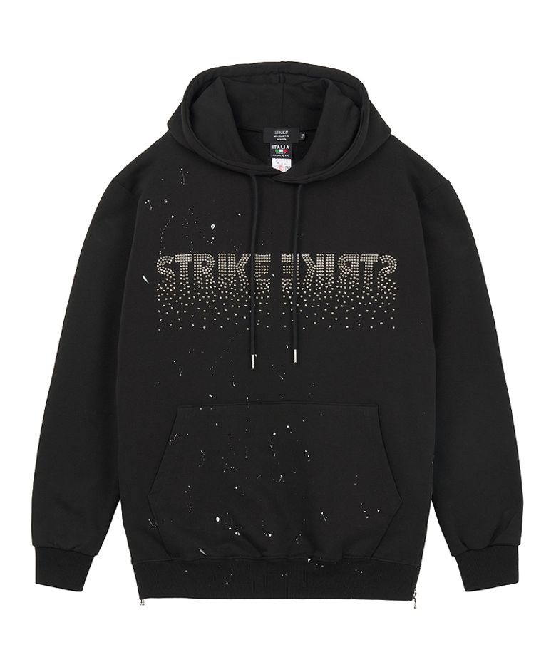 Studded Splatter Paint Zippers Hoodie (BLACK)
