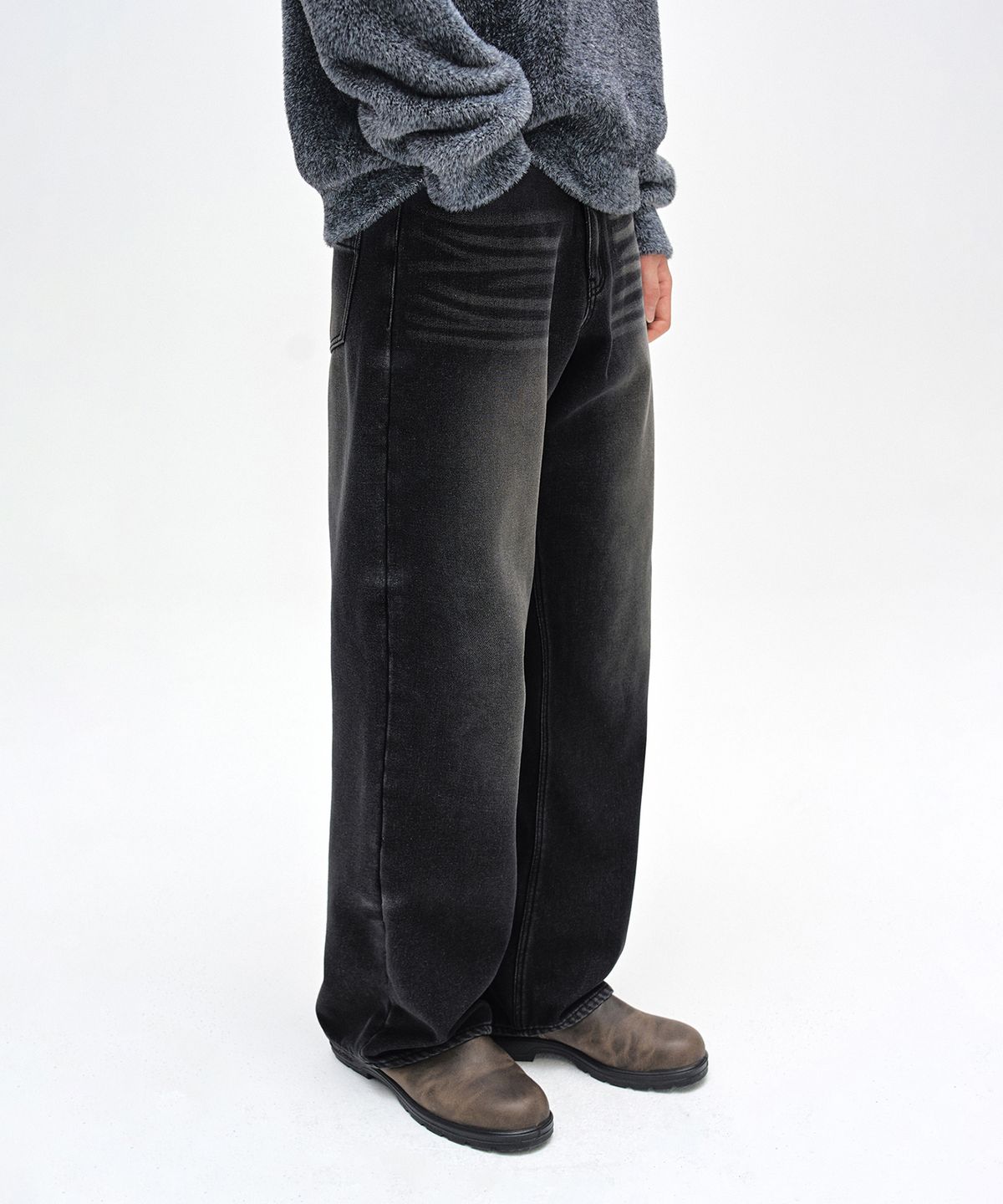 데케트(DECET) [기모본딩]Mid Rise Wide Jeans DCPT027WHLBlack