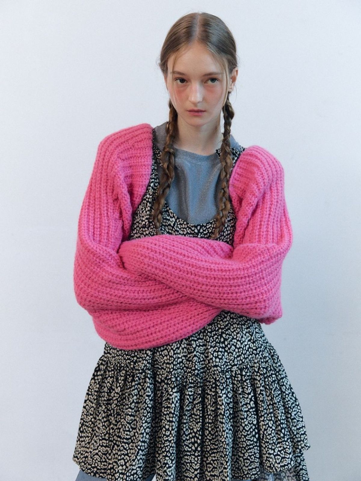 패브릭서울(FABRICSEOUL) wool bolero back ribbon knit cardigan_pink