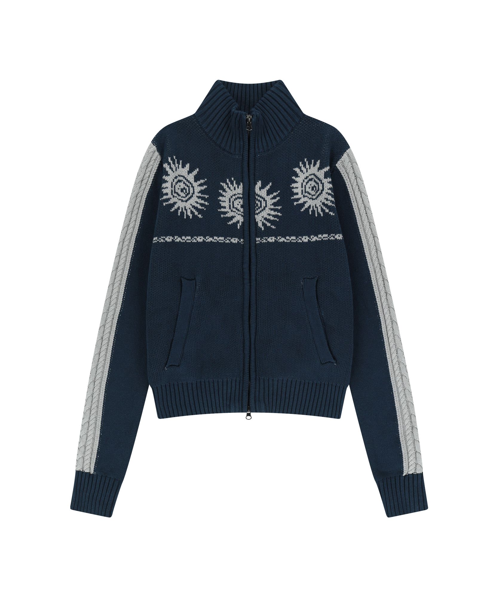 ◆24FW AAKAM Sun Jacquard Zip-Up Sweater/2色◆ MUSINSA | AAKAM Sun Jacquard Zip-Up Sweater (Navy)