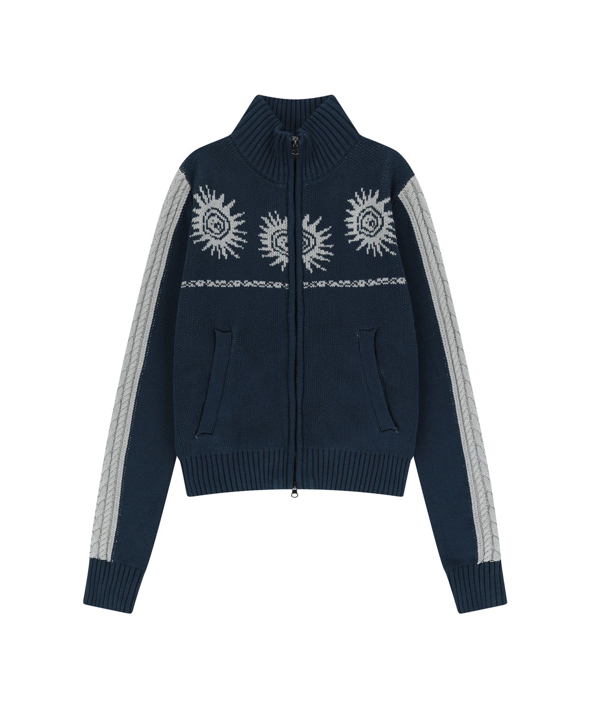 아캄(AAKAM) Sun Jacquard Zip-Up Sweater (Navy)