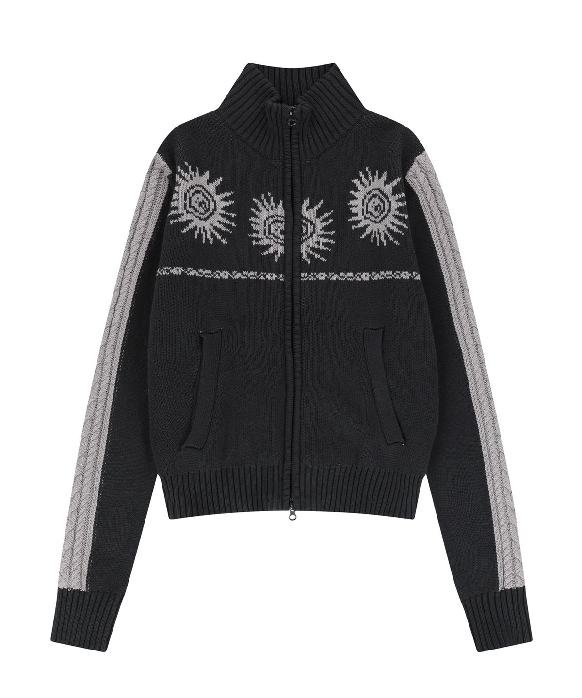 아캄(AAKAM) Sun Jacquard Zip-Up Sweater (Dark Gray)