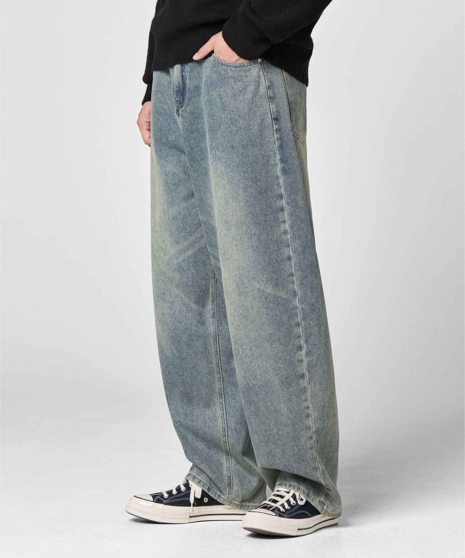 MUSINSA AGOD Washed Vintage Wide Balloon Denim Pants [Sand Blue]