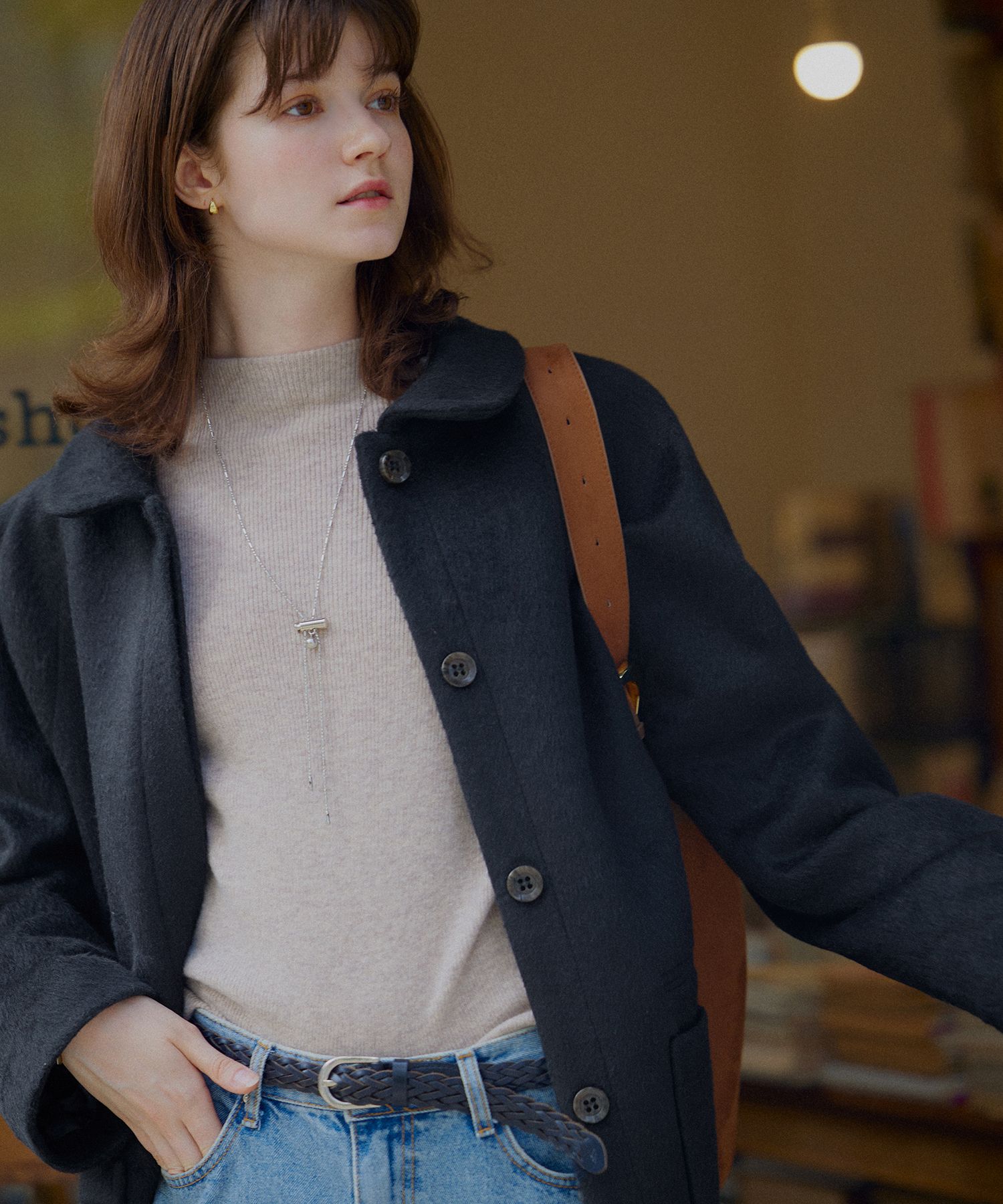 MUSINSA公式 | LETTER FROM MOON ヘアリーラウンドカラーウールハーフ