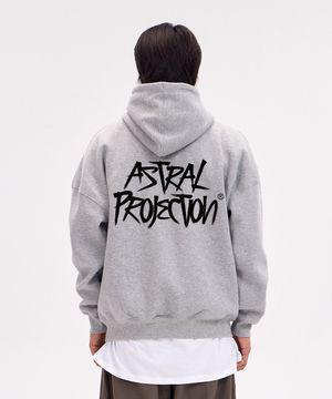 그래피티 레터링 오버핏 와이드 숄더 후디_멜란지