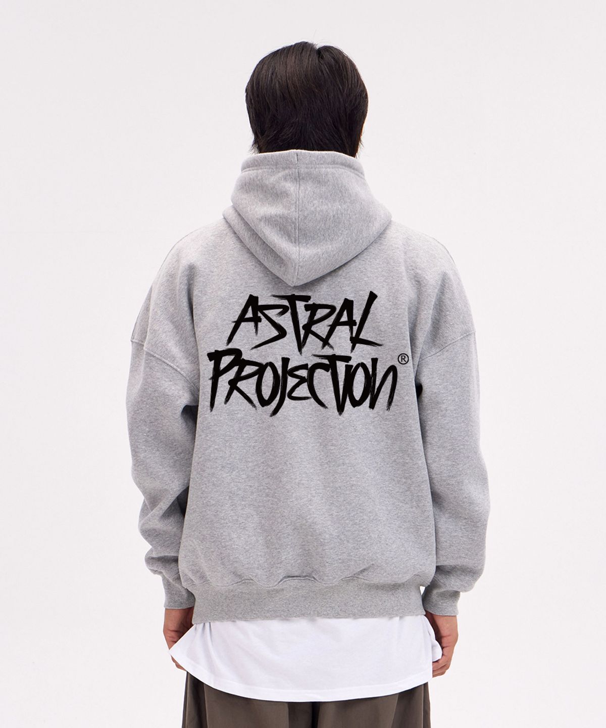 아스트랄 프로젝션(ASTRAL PROJECTION) 그래피티 레터링 오버핏 와이드 숄더 후디_멜란지