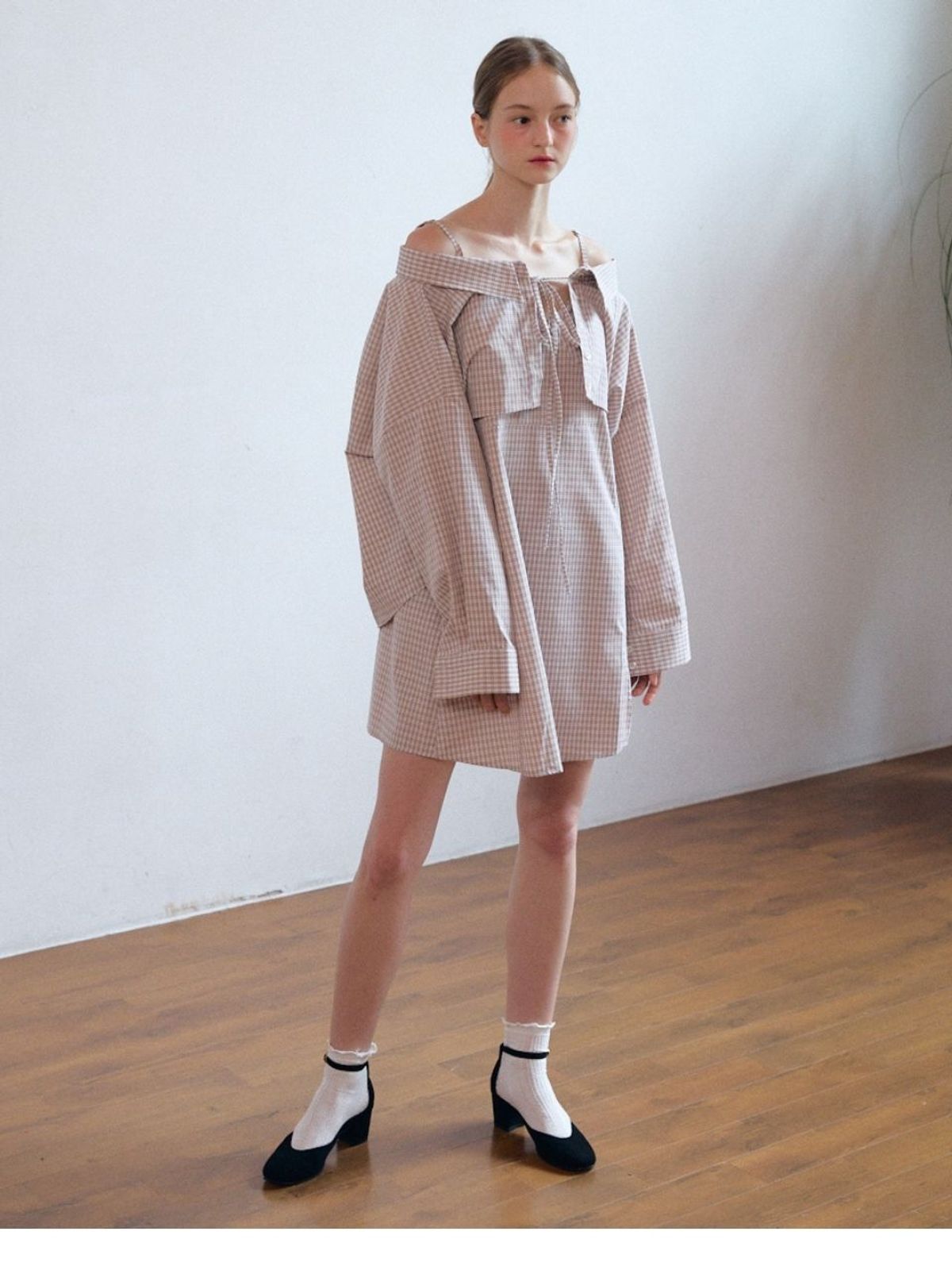 패브릭서울(FABRICSEOUL) sweet slip frill mini dress_beige check