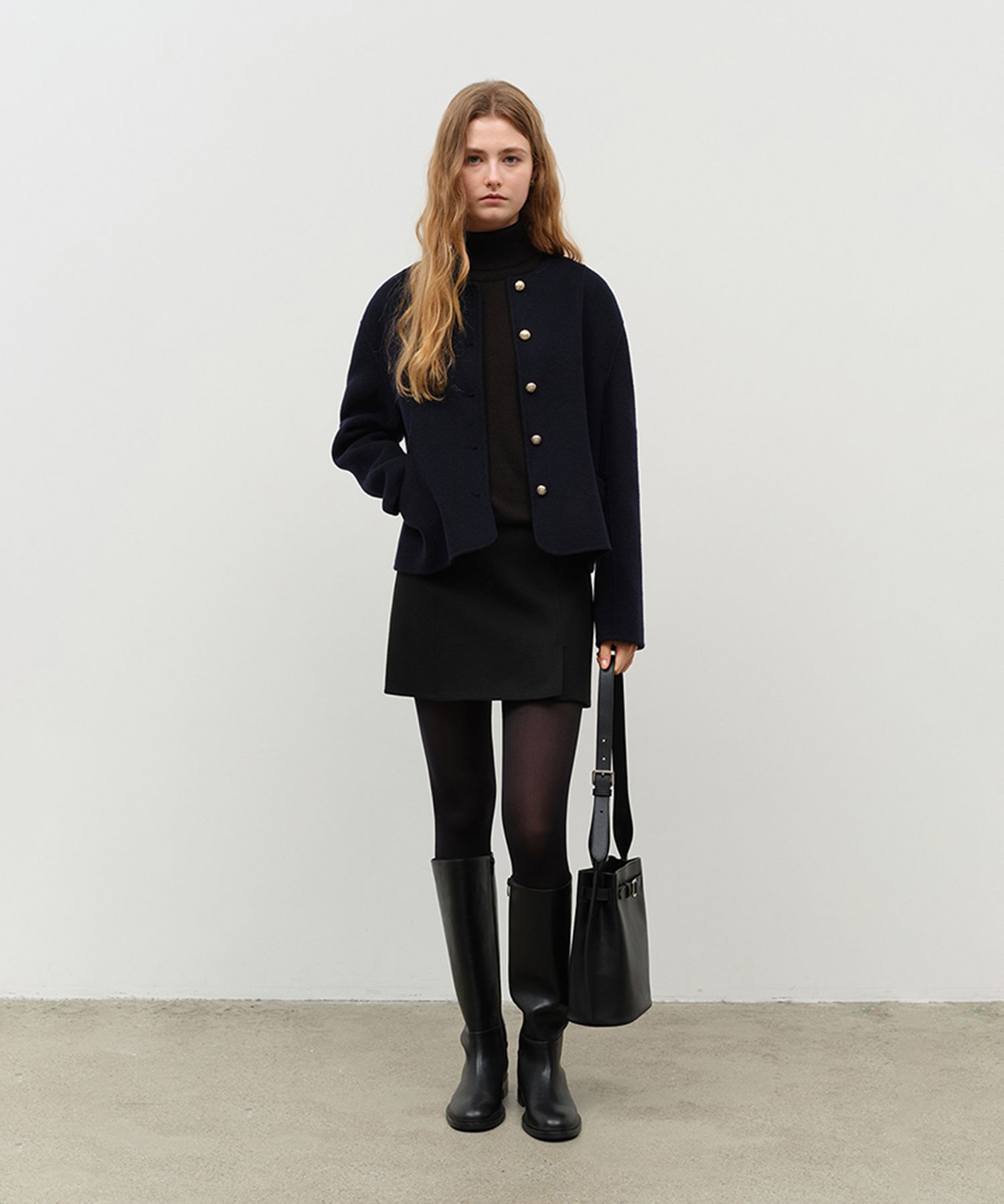 ★Dunst★ HANDMADE CASHMERE COLLARLESS JACKET DEEP NAVY_UDJA MUSINSA | DUNST FOR WOMEN HANDMADE CASHMERE COLLARLESS