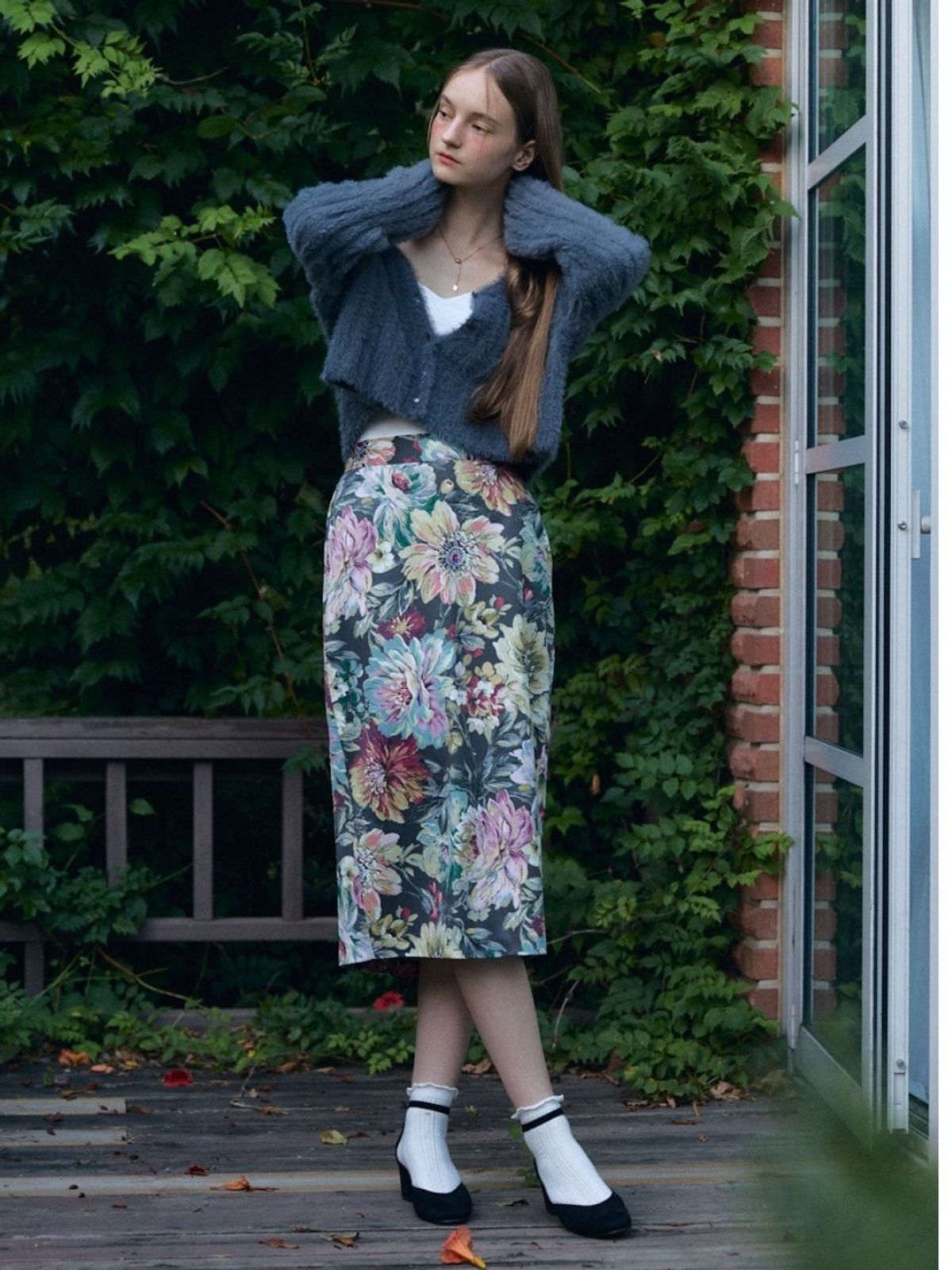 패브릭서울(FABRICSEOUL) flower jacquard skirt_grey