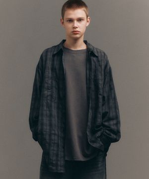 크링클 오버핏 체크 셔츠 (블랙)