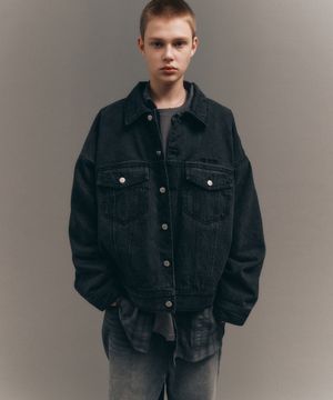 오버핏 데님 트러커 자켓 (블랙)