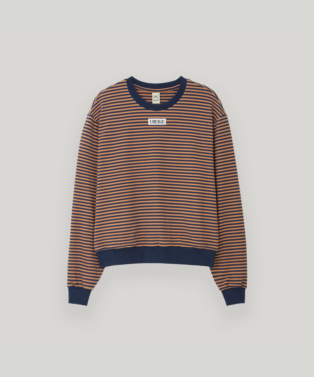 유베이지(UBEIGE) 스트라이프 플리스 맨투맨 (Orange/Navy)