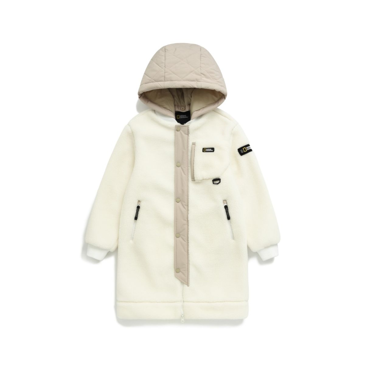 내셔널지오그래픽 키즈(NATIONAL GEOGRAPHIC KIDS) K234UFJ030 우븐배색 롱 플리스 자켓 IVORY