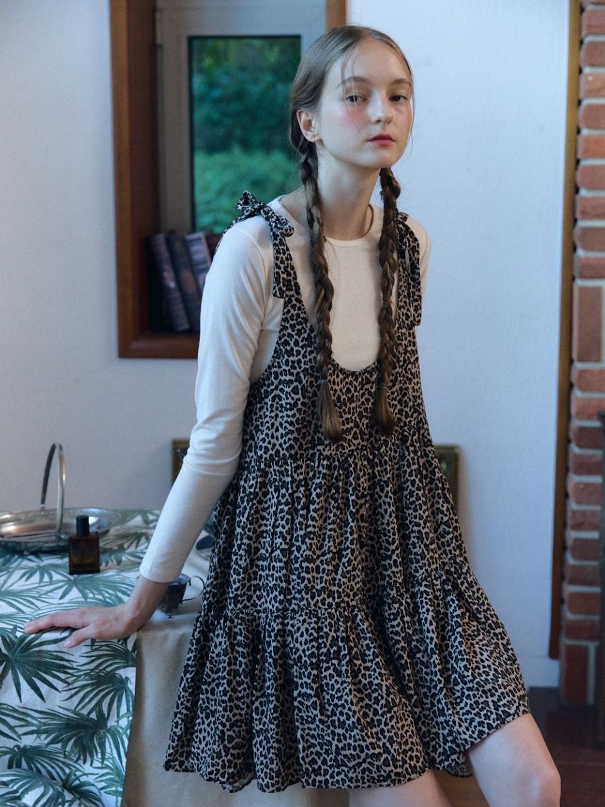 패브릭서울(FABRICSEOUL) leopard round mini dress_brown