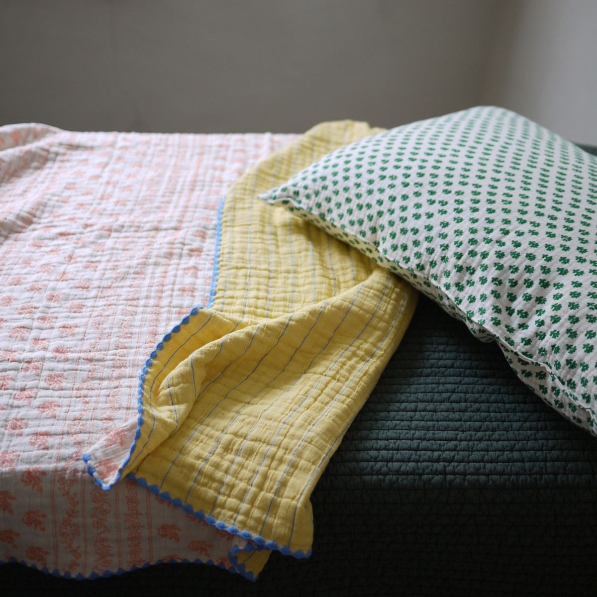 봄봄패브릭스(BOMBOM FABRICS) 4layer gauze blanket (orange flower+yellow stripe), 4중 거즈 블랭킷