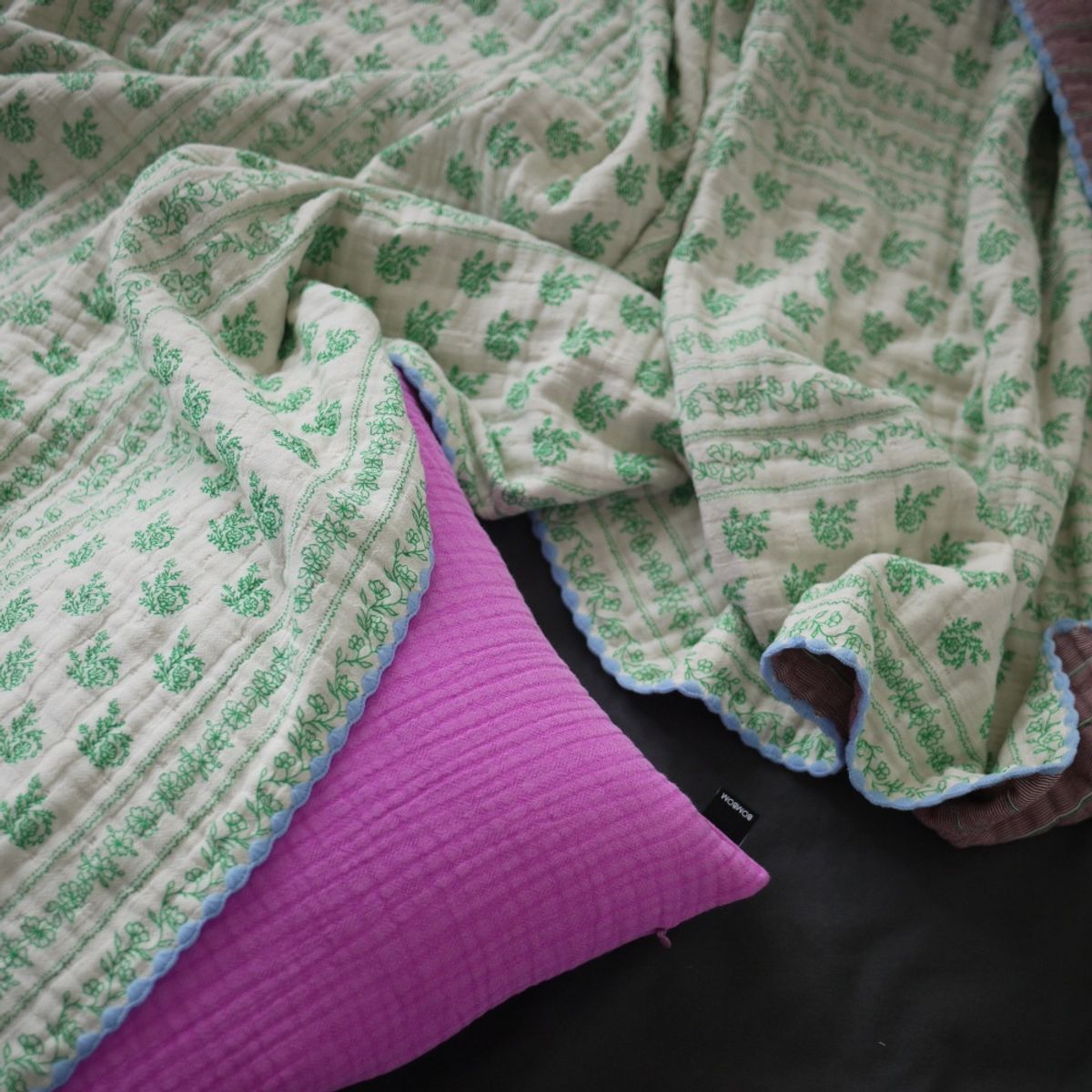 봄봄패브릭스(BOMBOM FABRICS) 4layer gauze blanket (green flower + purple stripe), 4중 거즈 블랭킷