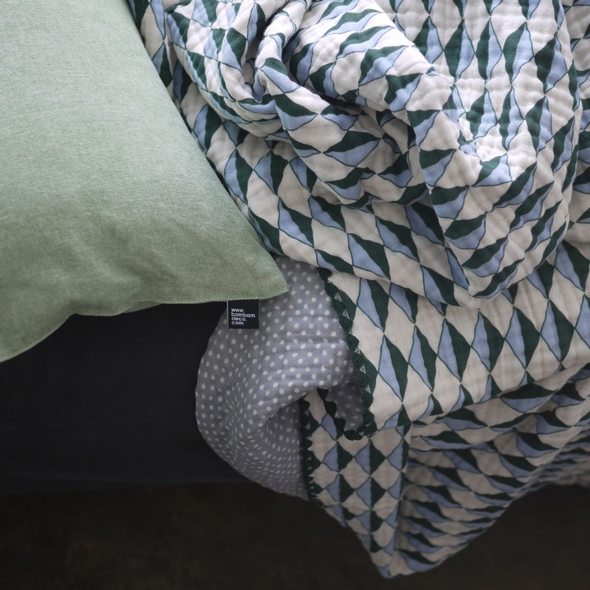 봄봄패브릭스(BOMBOM FABRICS) 6layer gauze blanket (green diamond + gray dot), 6중 거즈 블랭킷