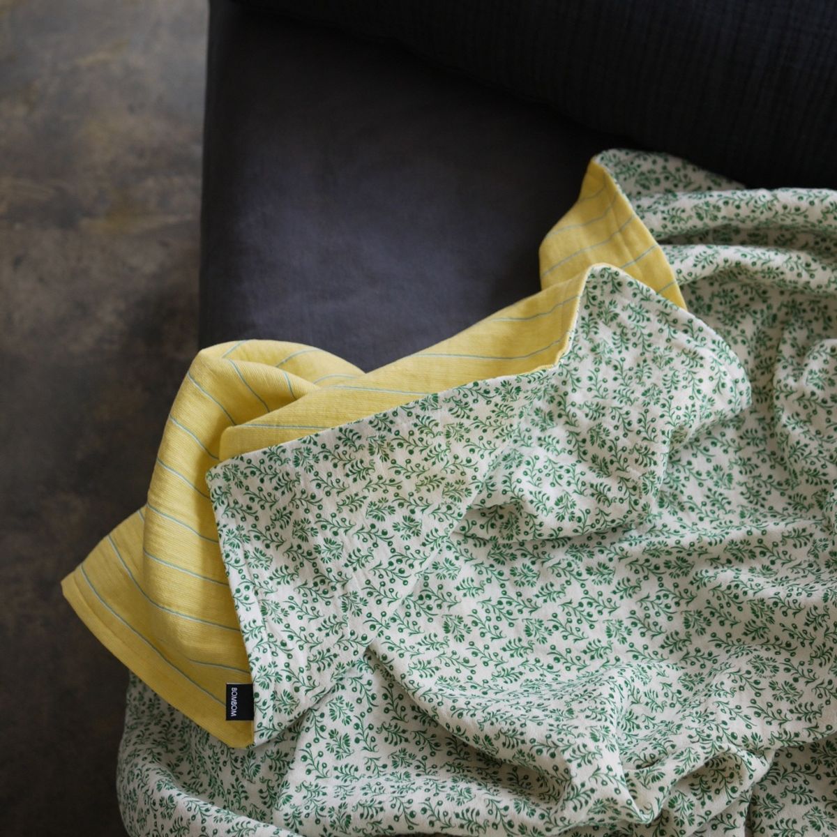 봄봄패브릭스(BOMBOM FABRICS) 4layer gauze blanket (green plant+yellow stripe), 4중 거즈 블랭킷