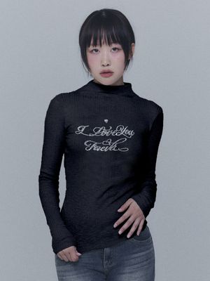 레터링 큐빅 터틀넥 티셔츠 -  블랙, 네이비